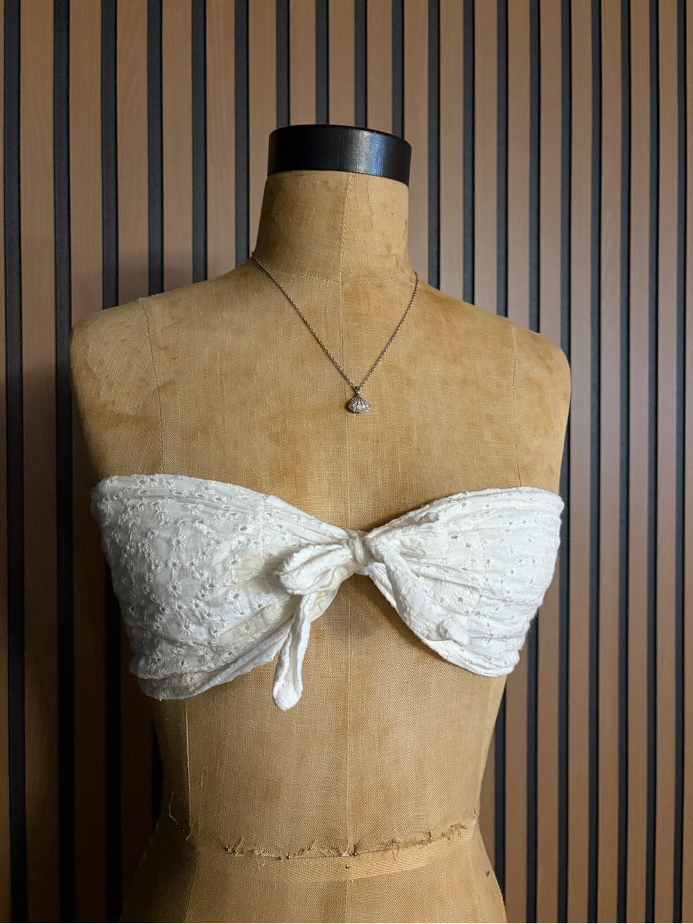 Cream Lace Tie-Front Bandeau Crop Top